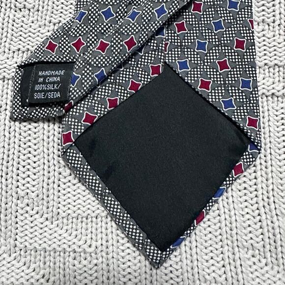 Vintage 1980s Swing red and blue geometric print silk tie - Picture 4 of 6